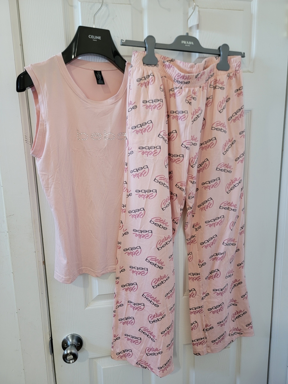 bebe Light Pink Logo Tank & Printed Pajama Pants Set